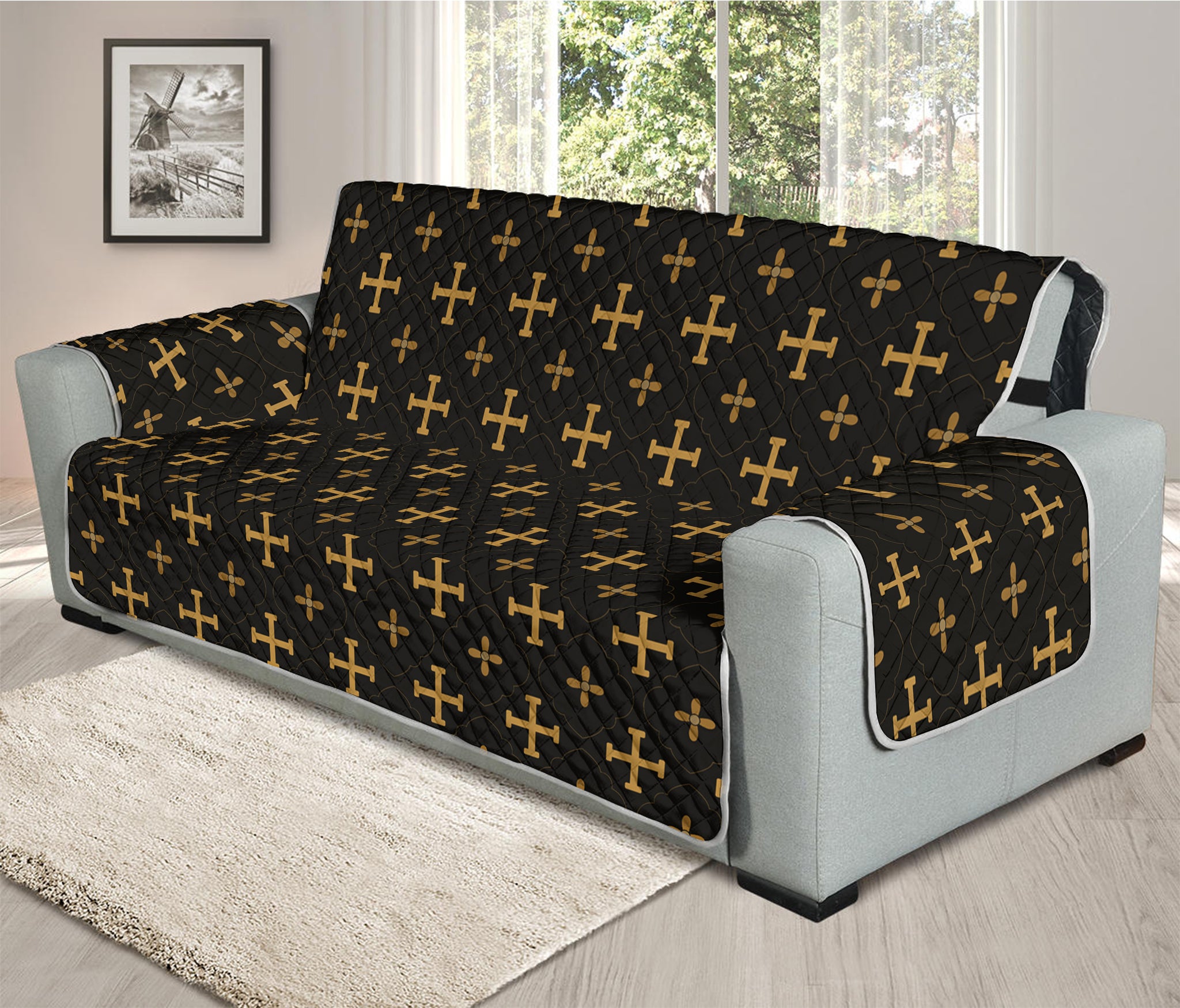 Orthodox Christian Pattern Print Oversized Sofa Protector