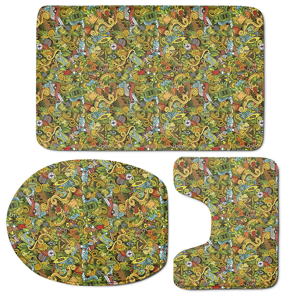 Outdoor Camping Pattern Print 3 Piece Bath Mat Set