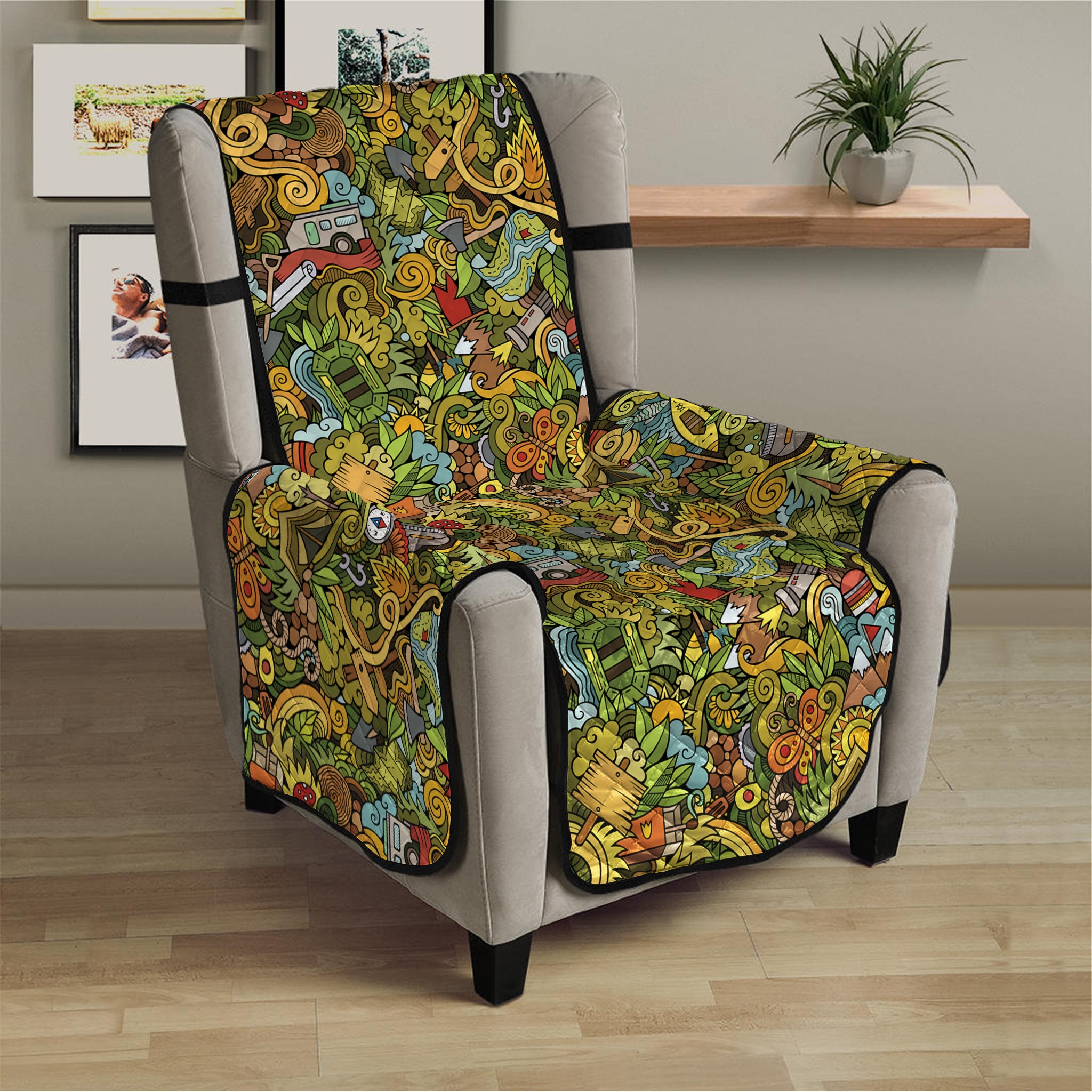 Outdoor Camping Pattern Print Armchair Protector