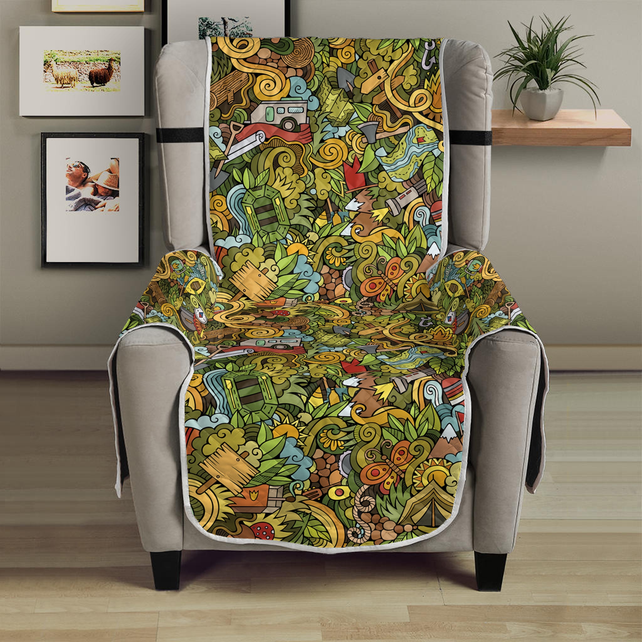 Outdoor Camping Pattern Print Armchair Protector