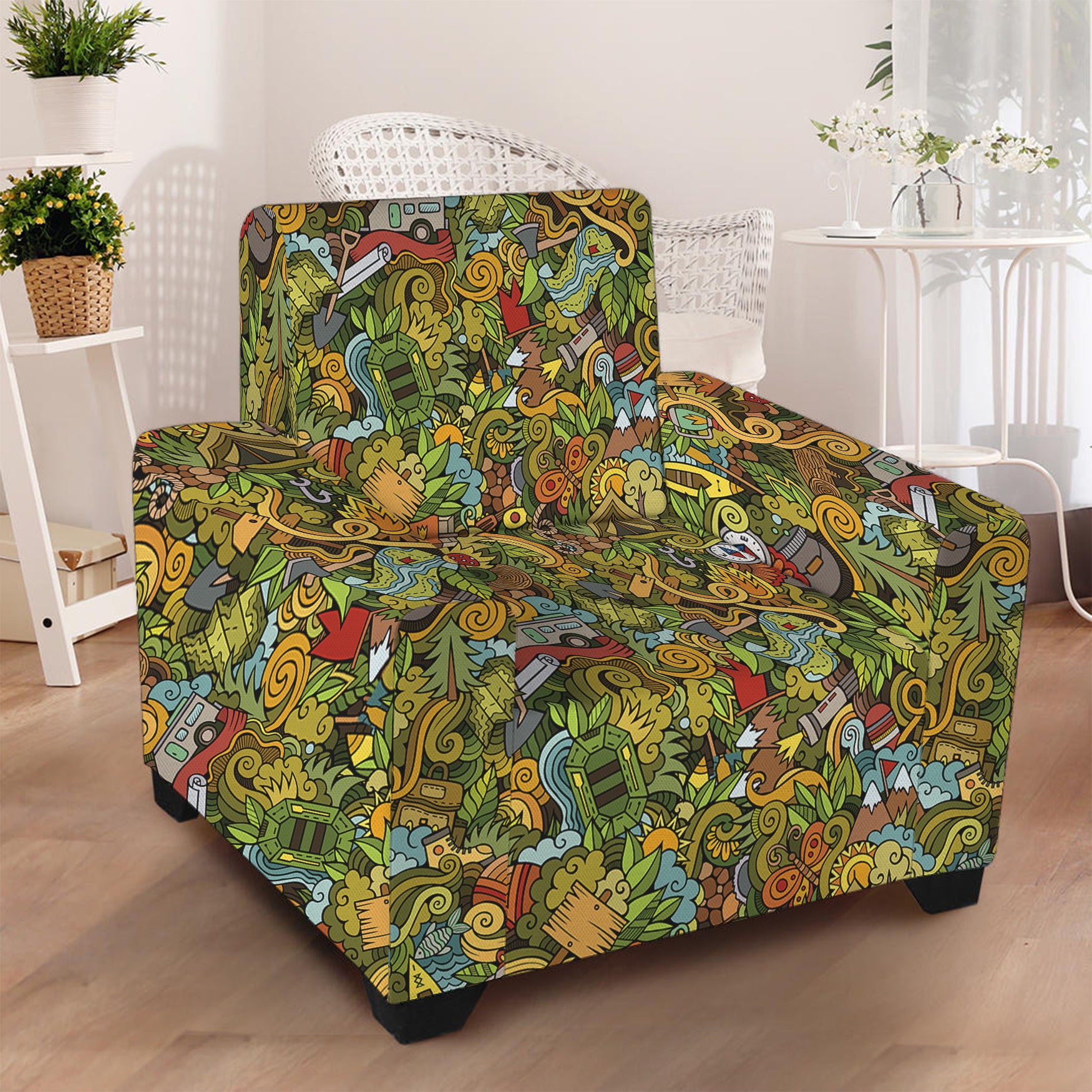 Outdoor Camping Pattern Print Armchair Slipcover