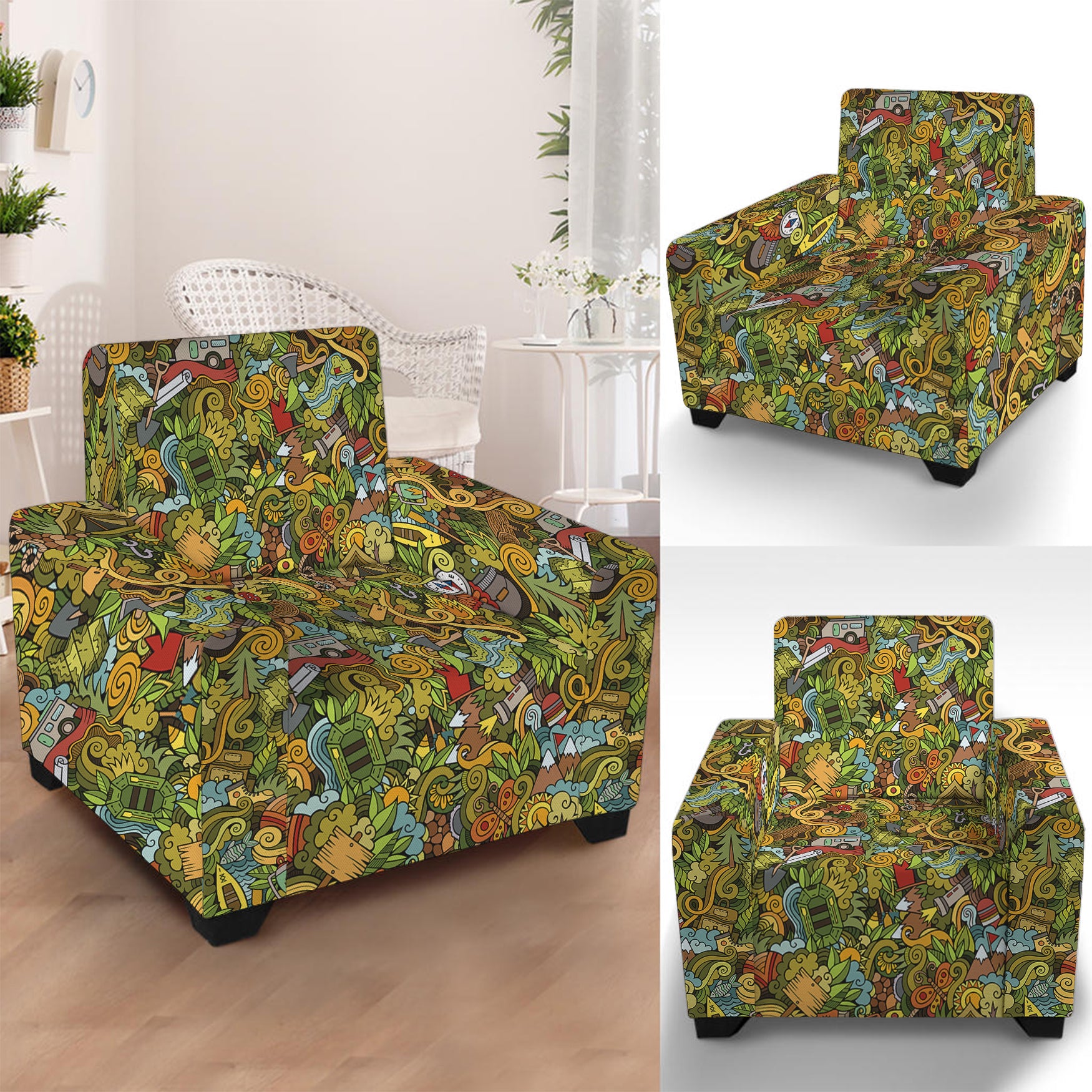 Outdoor Camping Pattern Print Armchair Slipcover