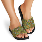 Outdoor Camping Pattern Print Black Slide Sandals