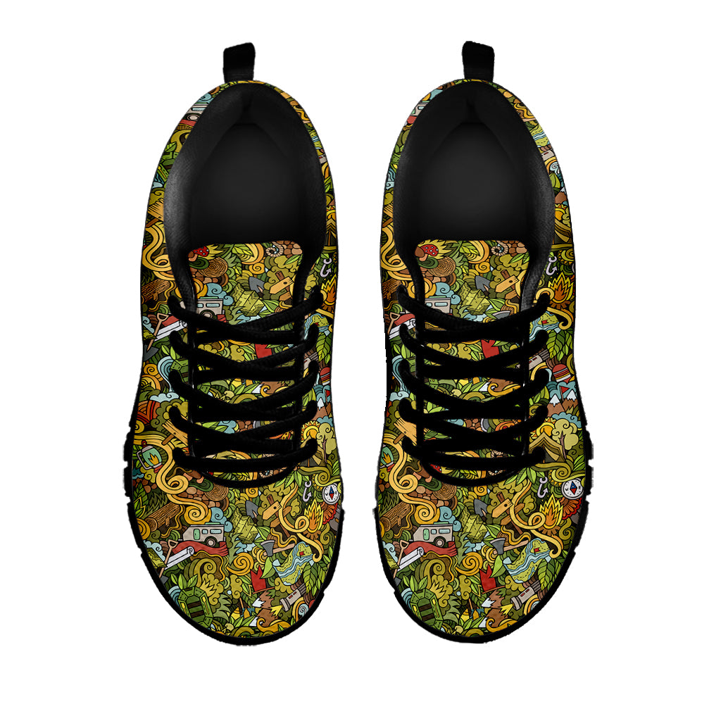 Outdoor Camping Pattern Print Black Sneakers