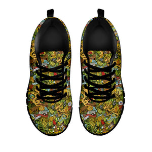 Outdoor Camping Pattern Print Black Sneakers