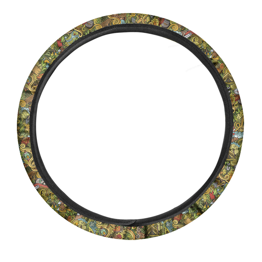 Outdoor Camping Pattern Print Car Steering Wheel Cover