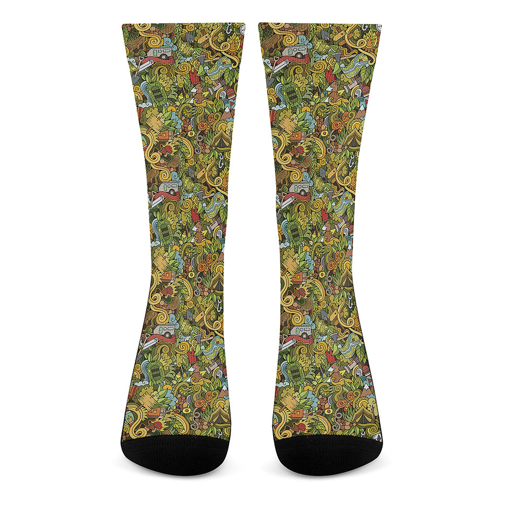 Outdoor Camping Pattern Print Crew Socks