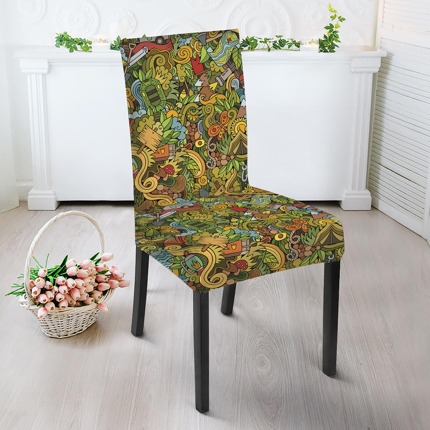 Outdoor Camping Pattern Print Dining Chair Slipcover