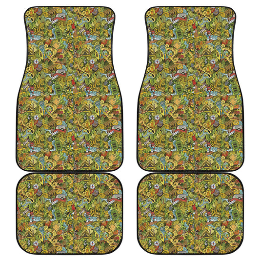 Outdoor Camping Pattern Print Front and Back Car Floor Mats