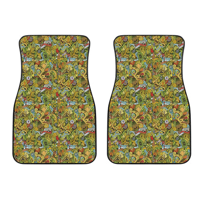 Outdoor Camping Pattern Print Front Car Floor Mats