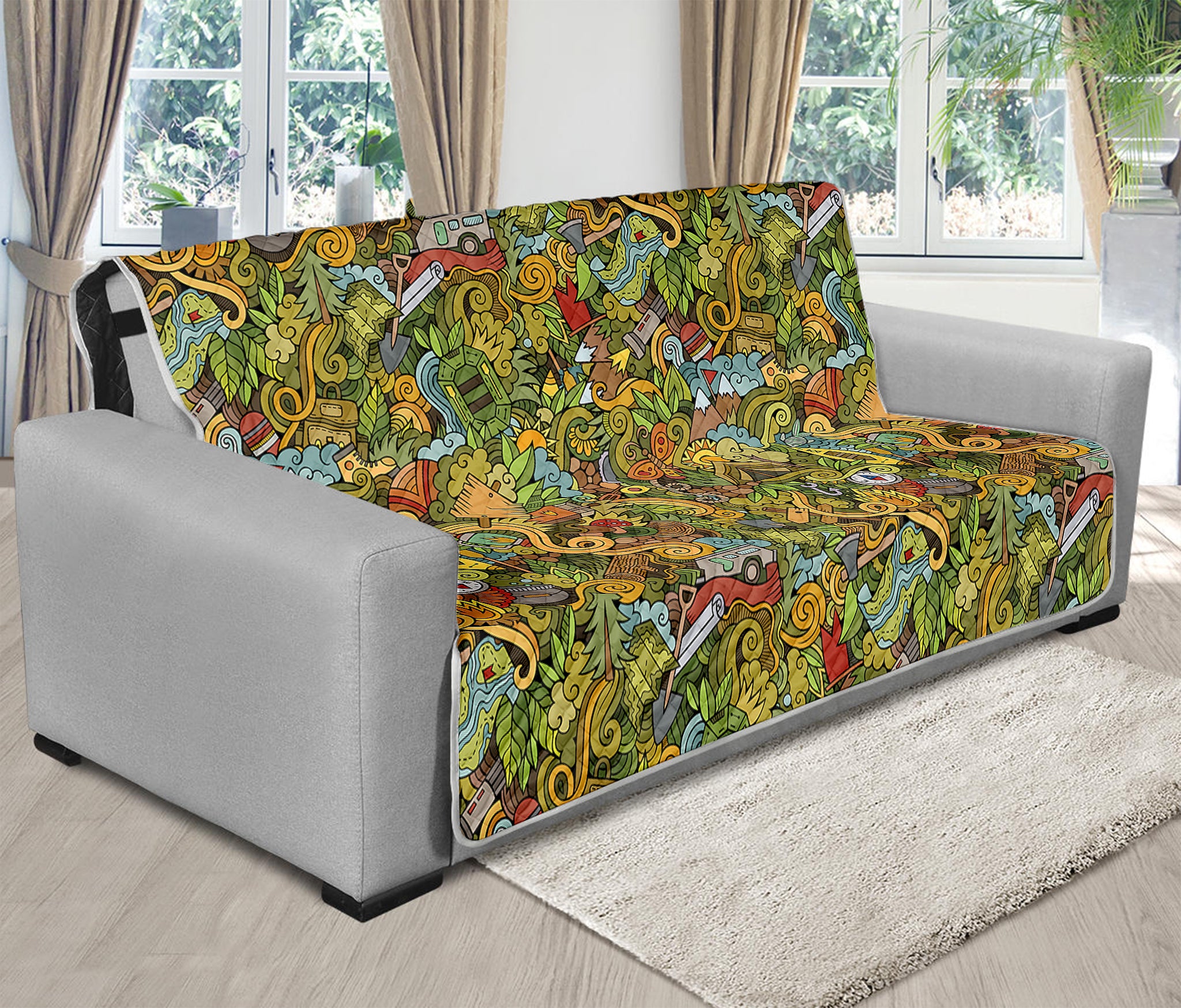 Outdoor Camping Pattern Print Futon Protector