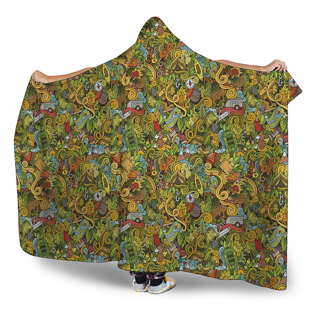 Outdoor Camping Pattern Print Hooded Blanket