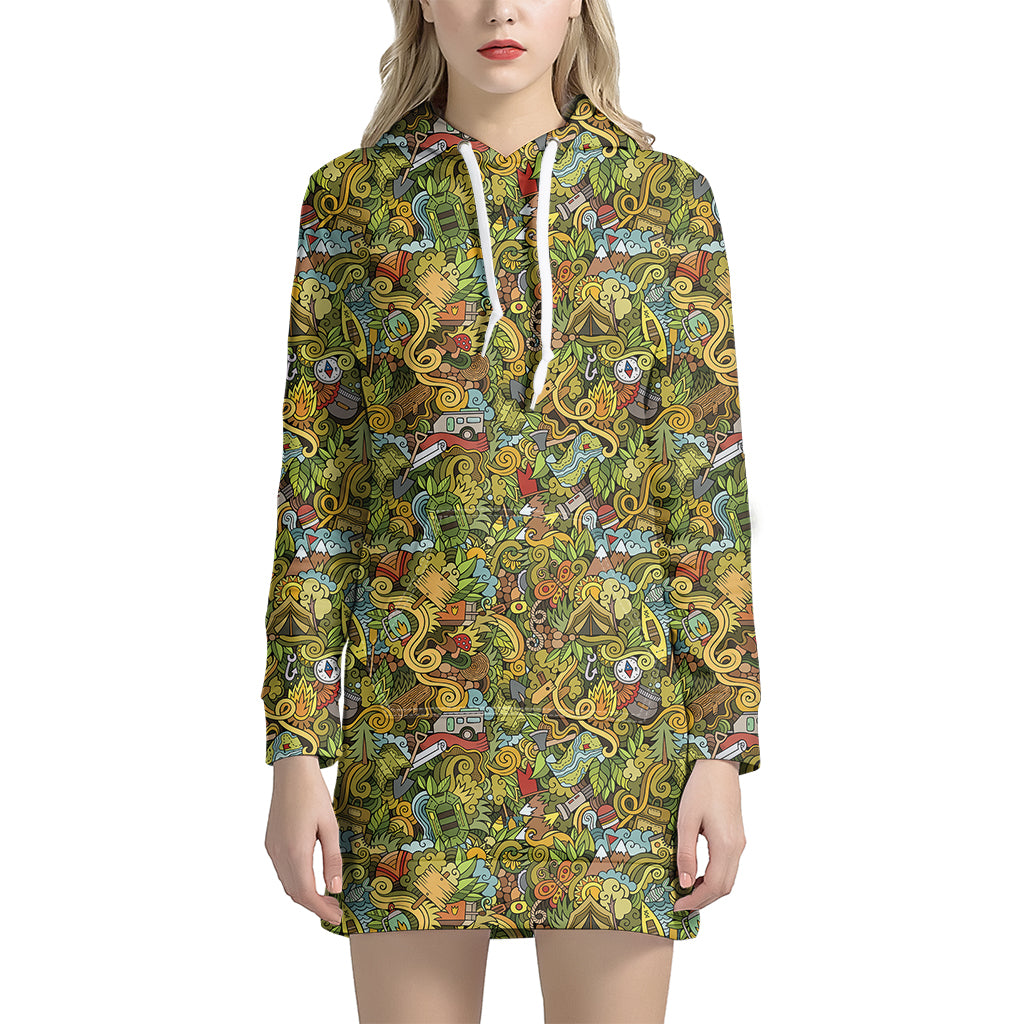 Outdoor Camping Pattern Print Hoodie Dress