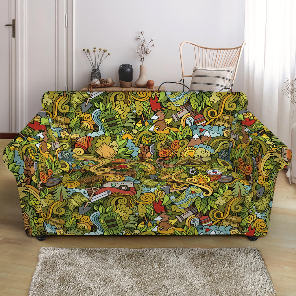 Outdoor Camping Pattern Print Loveseat Slipcover