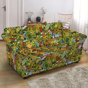 Outdoor Camping Pattern Print Loveseat Slipcover