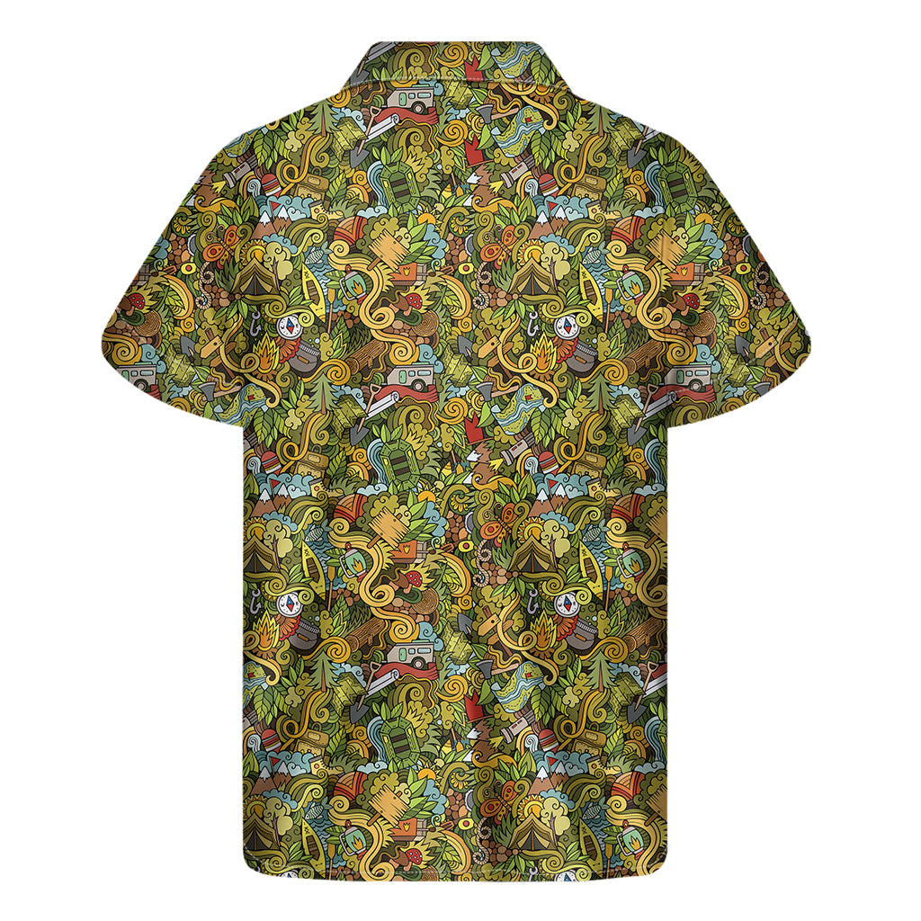 Outdoor Camping Pattern Print Men's Short Sleeve Shirt