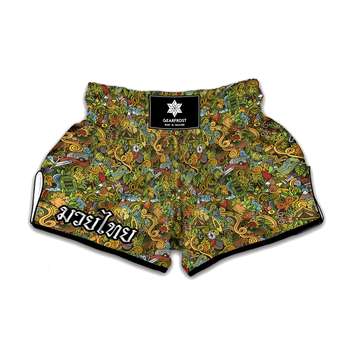 Outdoor Camping Pattern Print Muay Thai Boxing Shorts