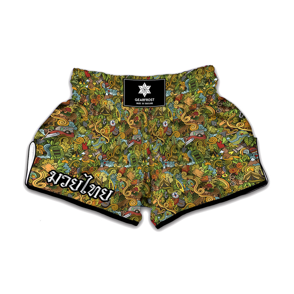 Outdoor Camping Pattern Print Muay Thai Boxing Shorts