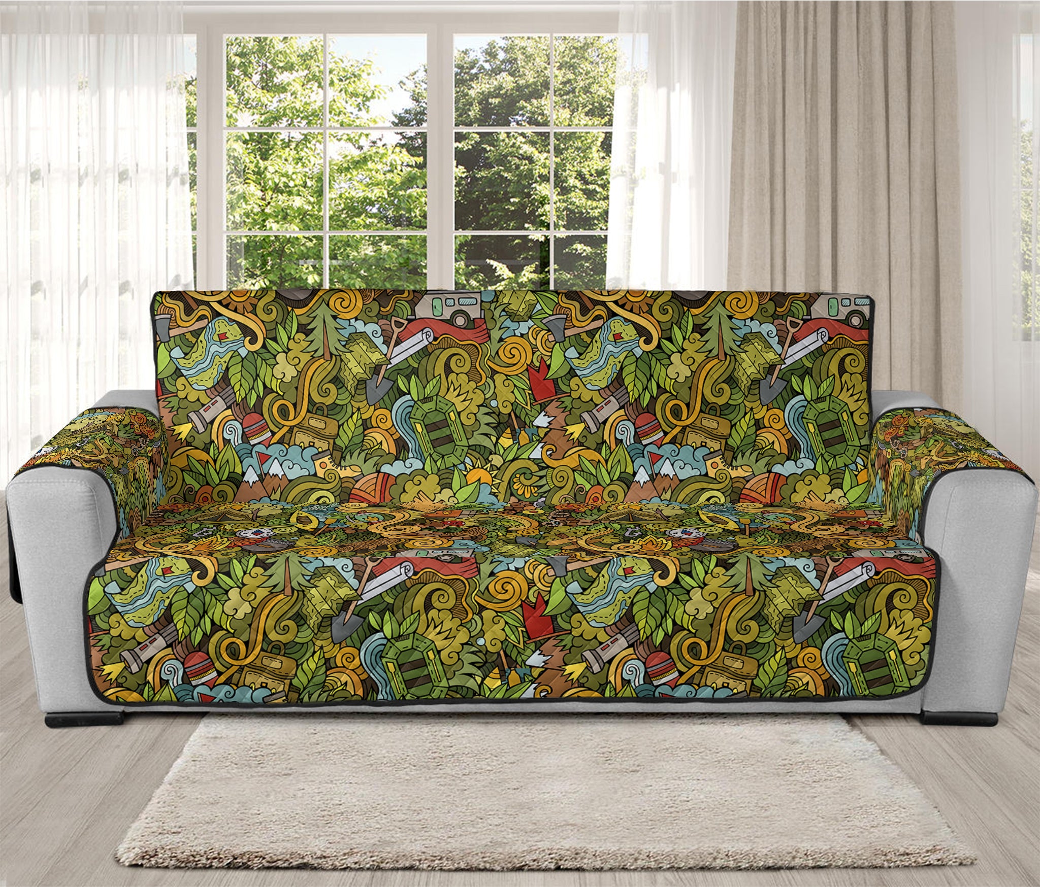 Outdoor Camping Pattern Print Oversized Sofa Protector