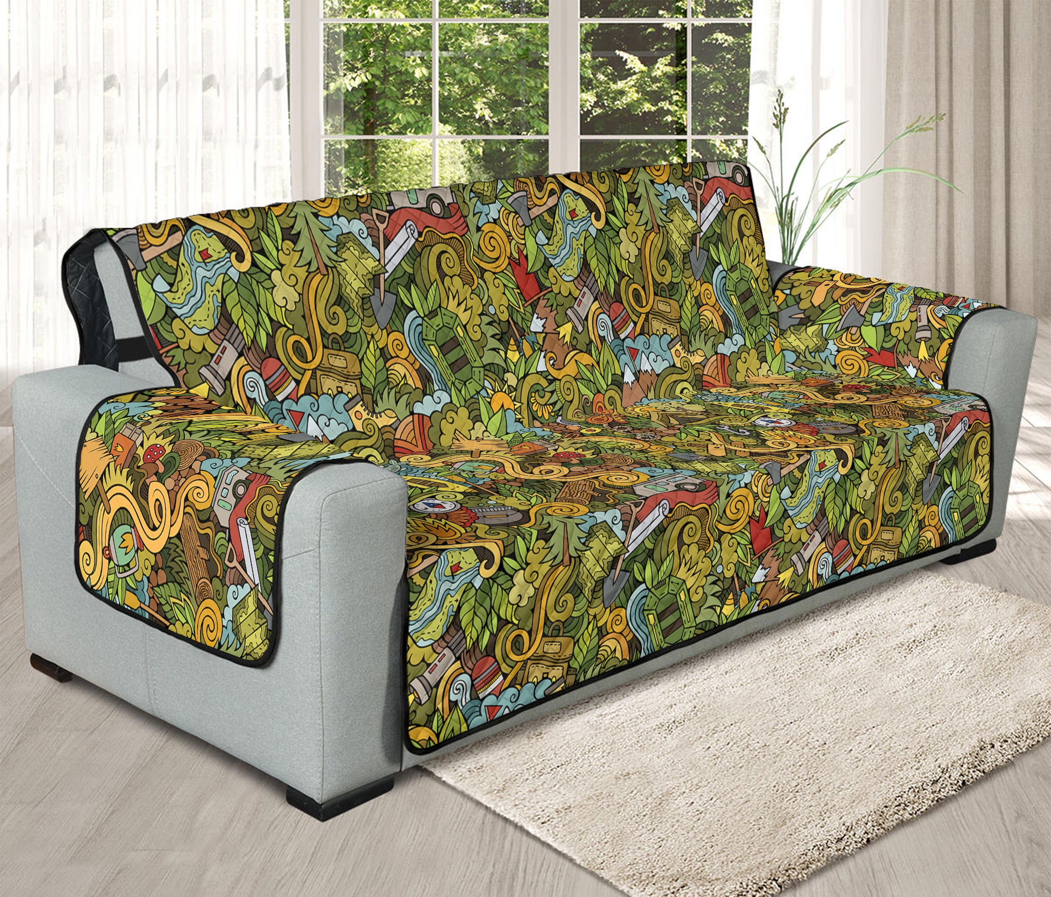 Outdoor Camping Pattern Print Oversized Sofa Protector