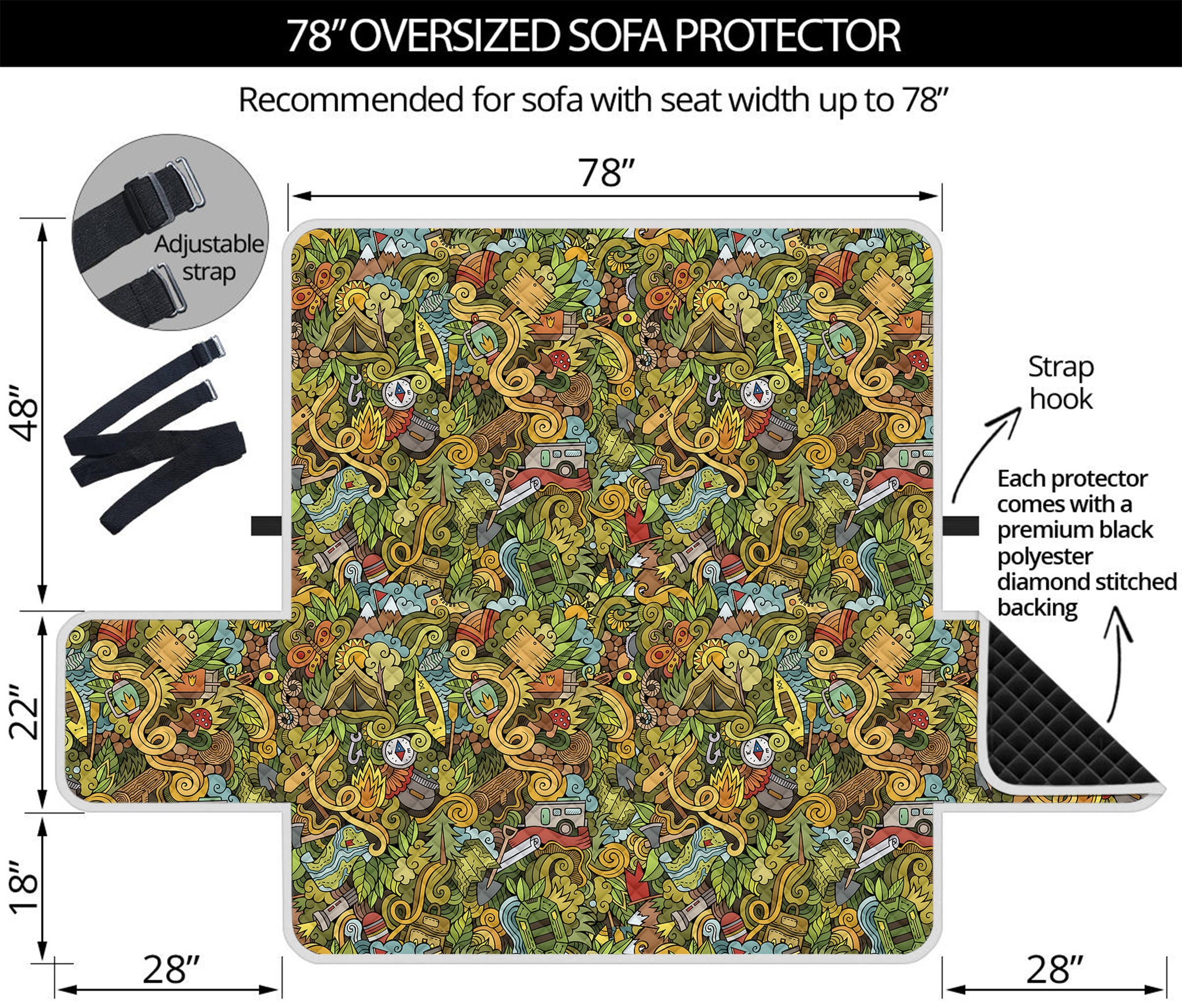 Outdoor Camping Pattern Print Oversized Sofa Protector