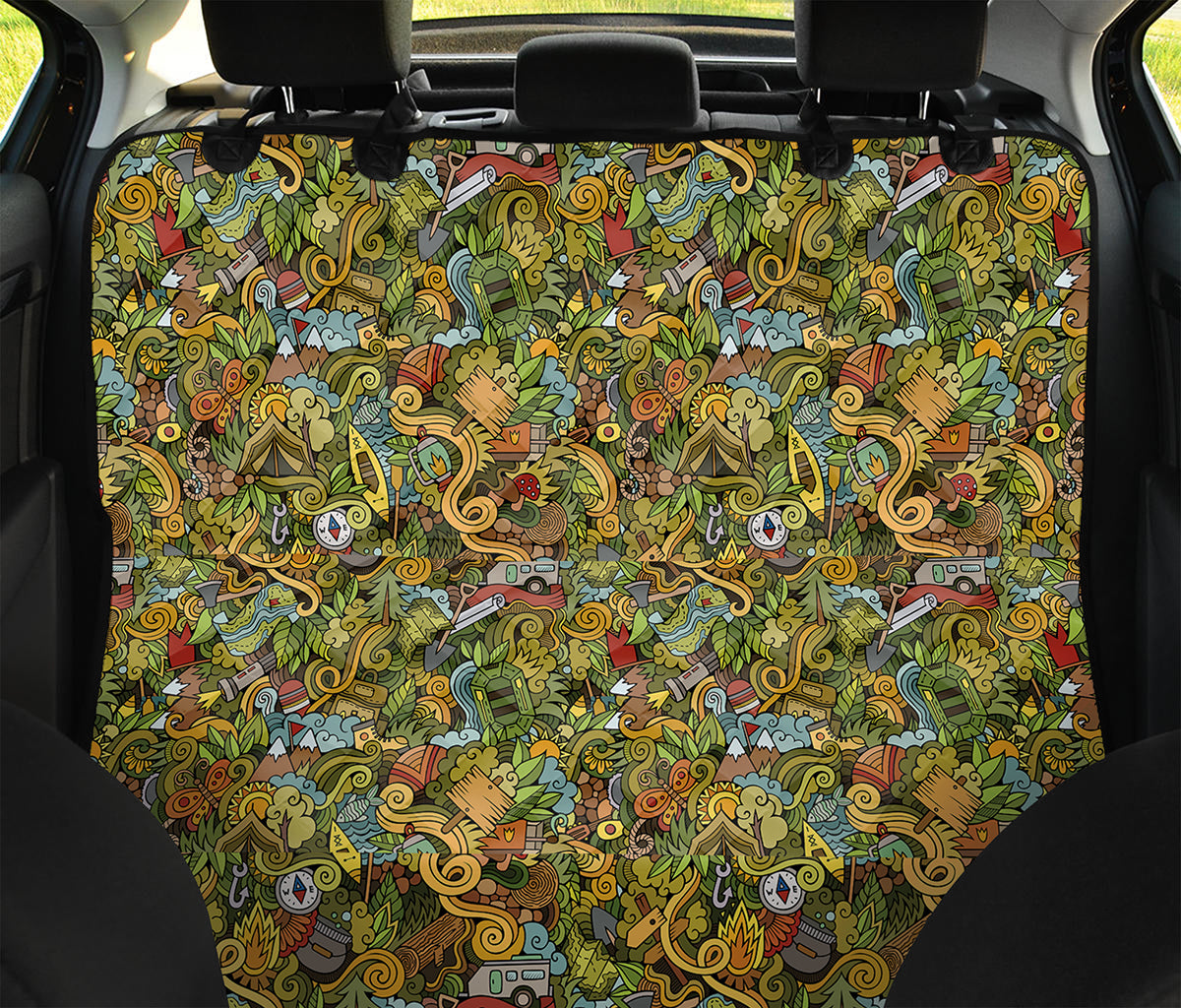 Outdoor Camping Pattern Print Pet Car Back Seat Cover