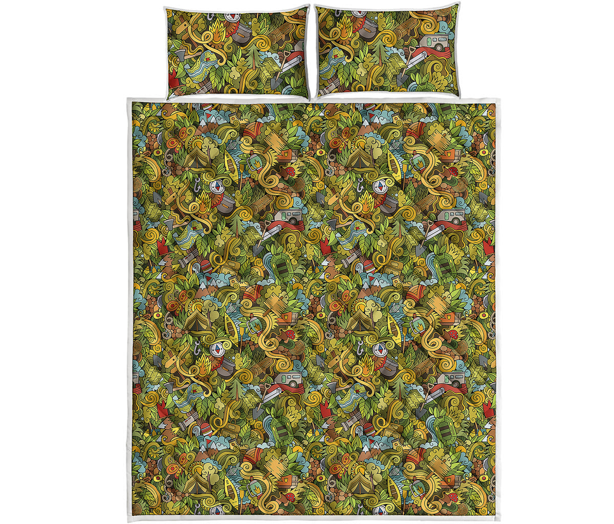 Outdoor Camping Pattern Print Quilt Bed Set