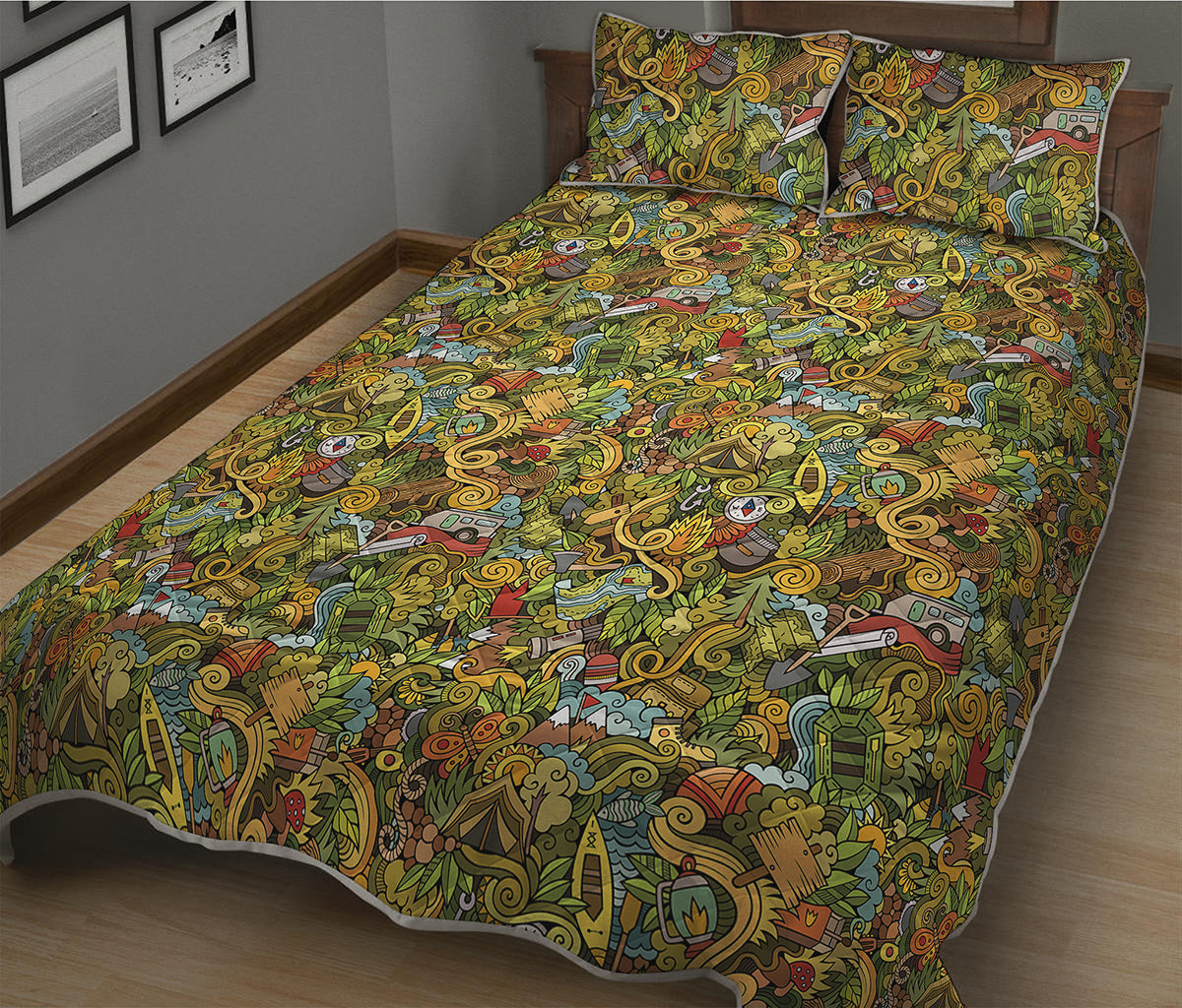 Outdoor Camping Pattern Print Quilt Bed Set