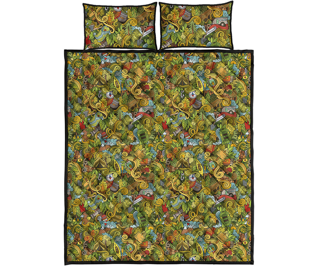 Outdoor Camping Pattern Print Quilt Bed Set