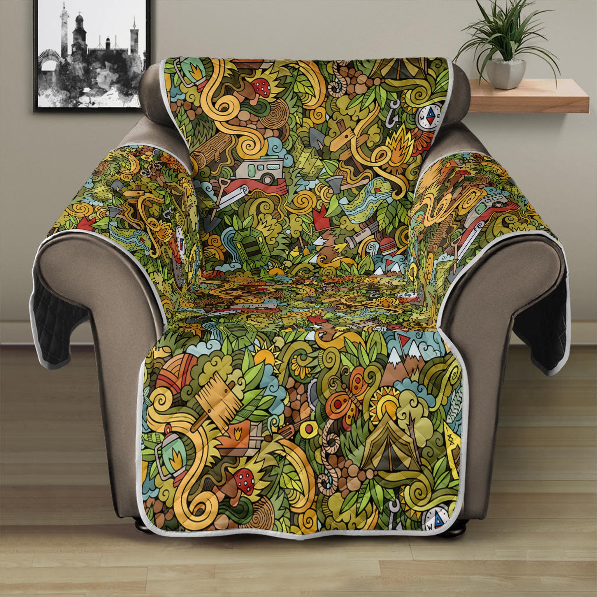 Outdoor Camping Pattern Print Recliner Protector