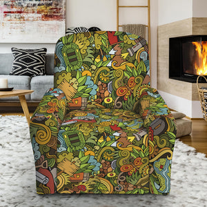 Outdoor Camping Pattern Print Recliner Slipcover