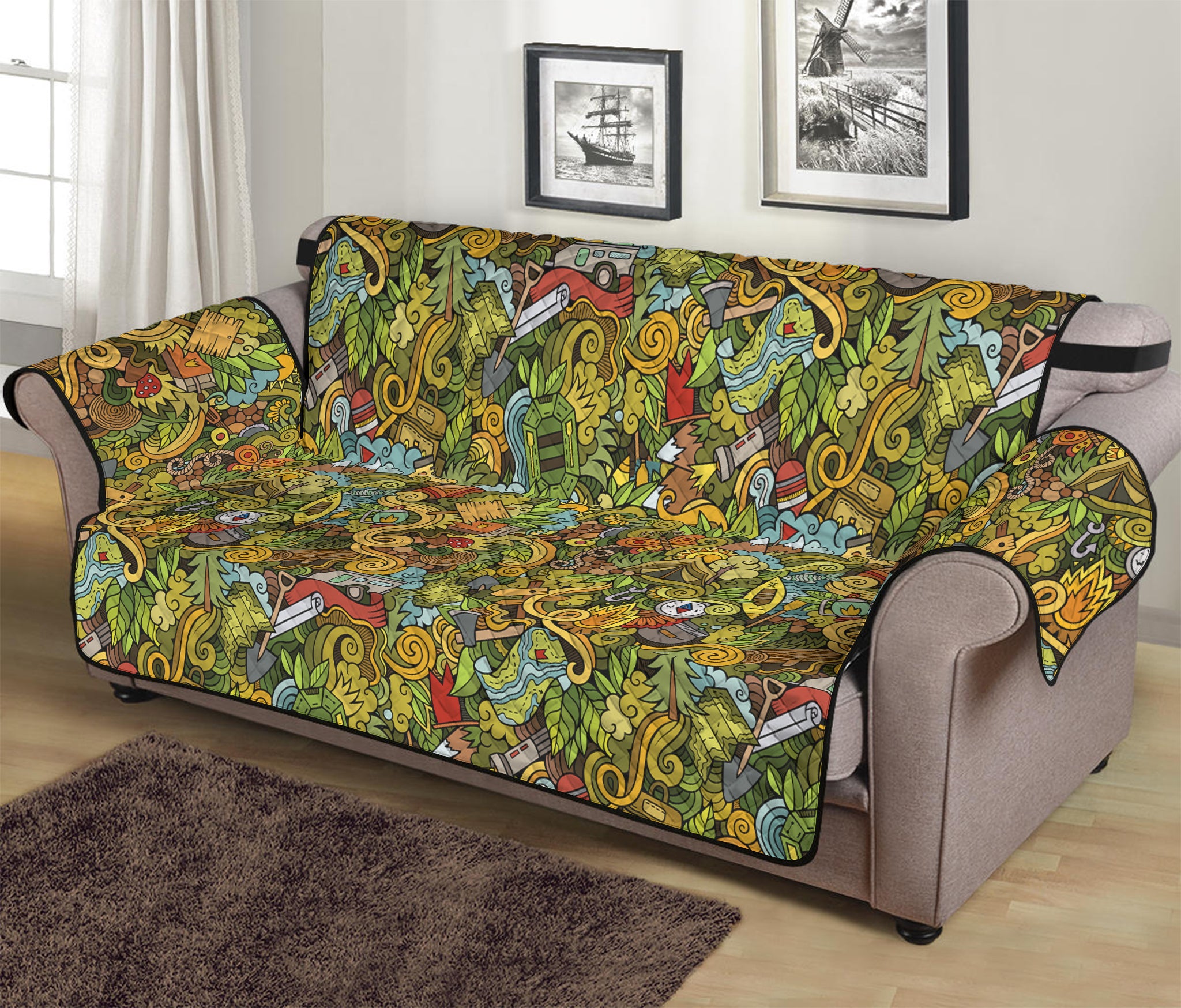 Outdoor Camping Pattern Print Sofa Protector