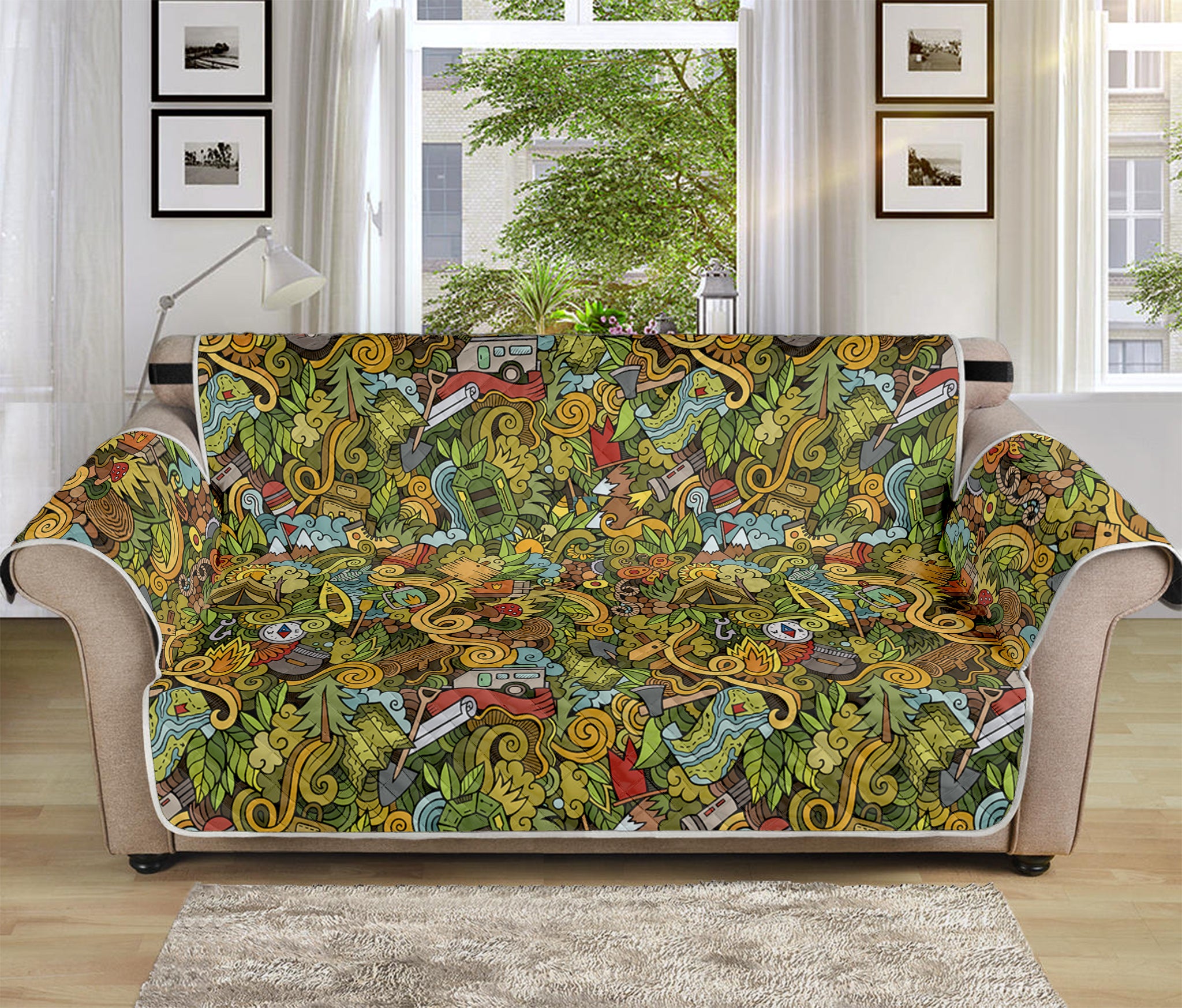 Outdoor Camping Pattern Print Sofa Protector