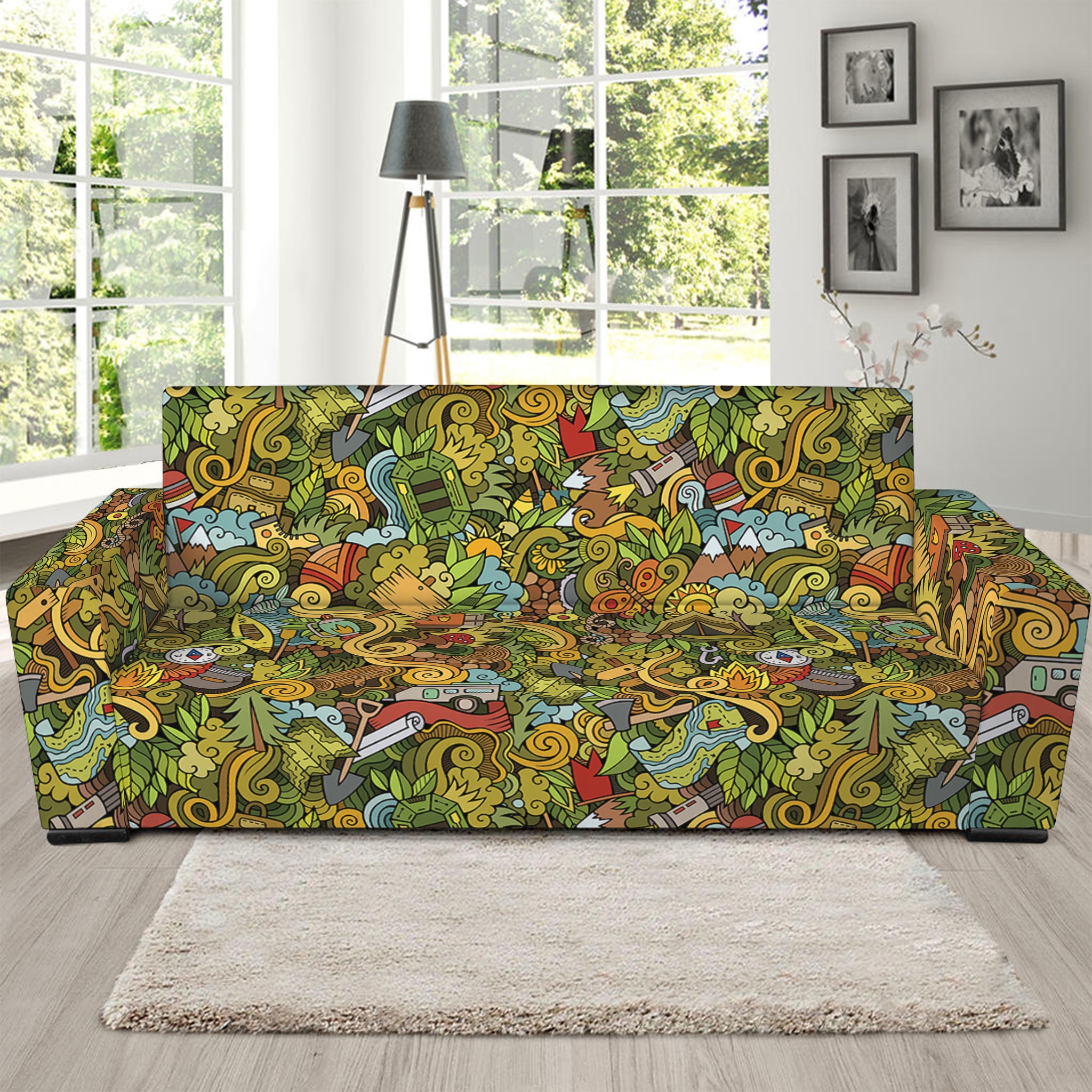 Outdoor Camping Pattern Print Sofa Slipcover