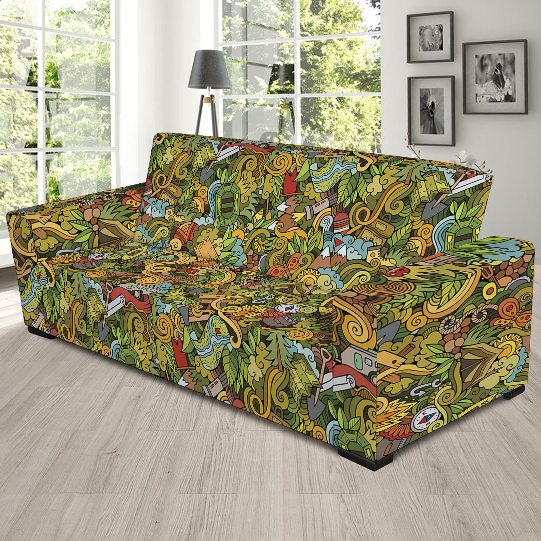 Outdoor Camping Pattern Print Sofa Slipcover