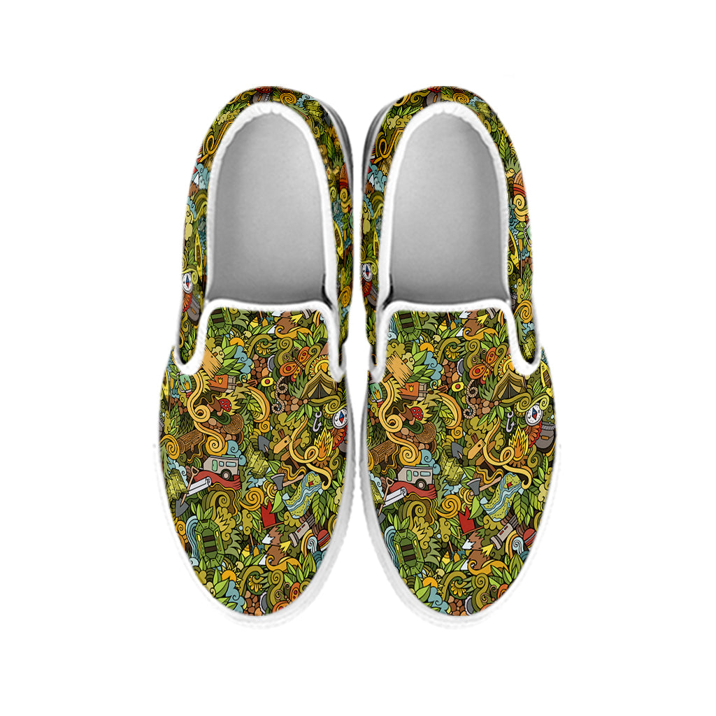 Outdoor Camping Pattern Print White Slip On Shoes