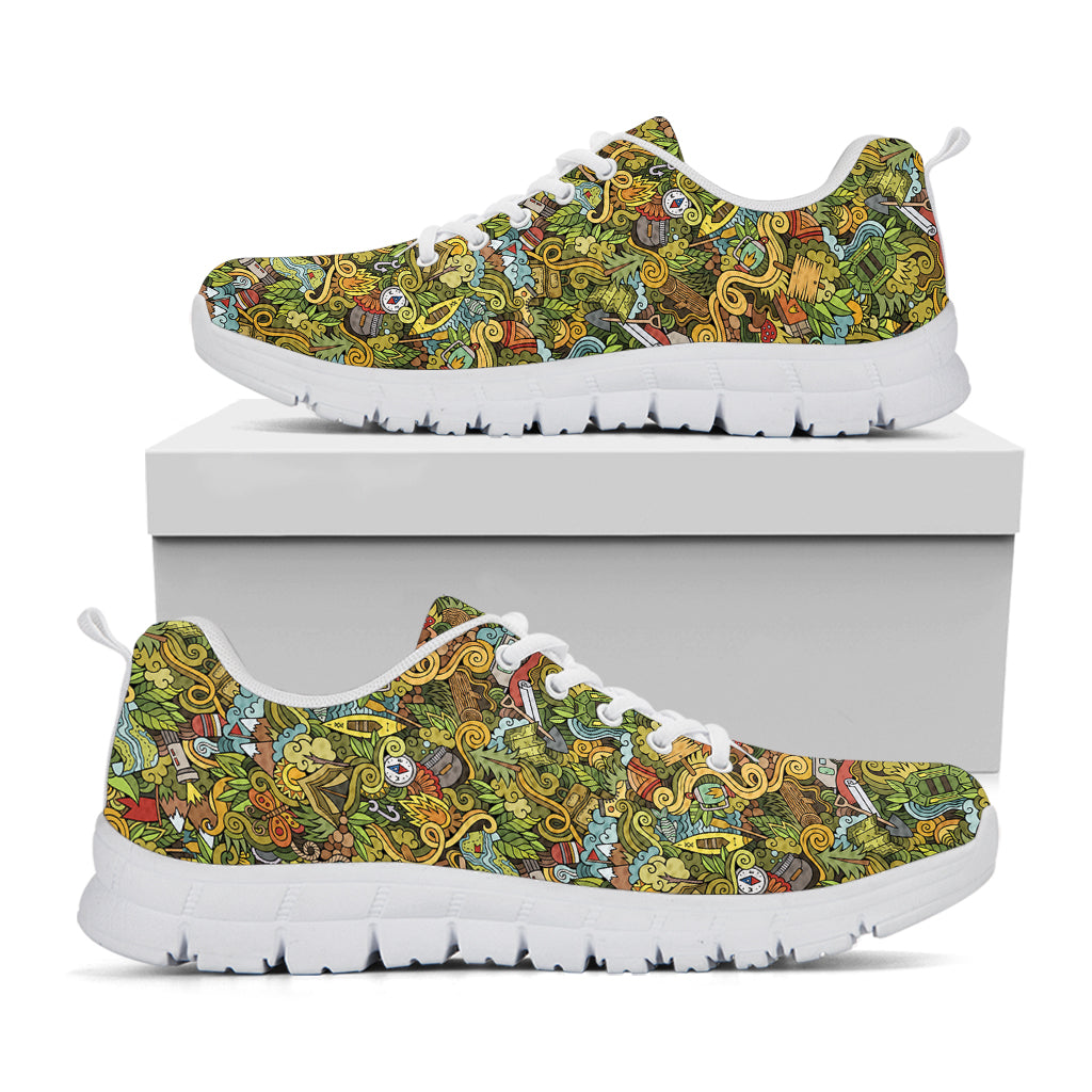 Outdoor Camping Pattern Print White Sneakers