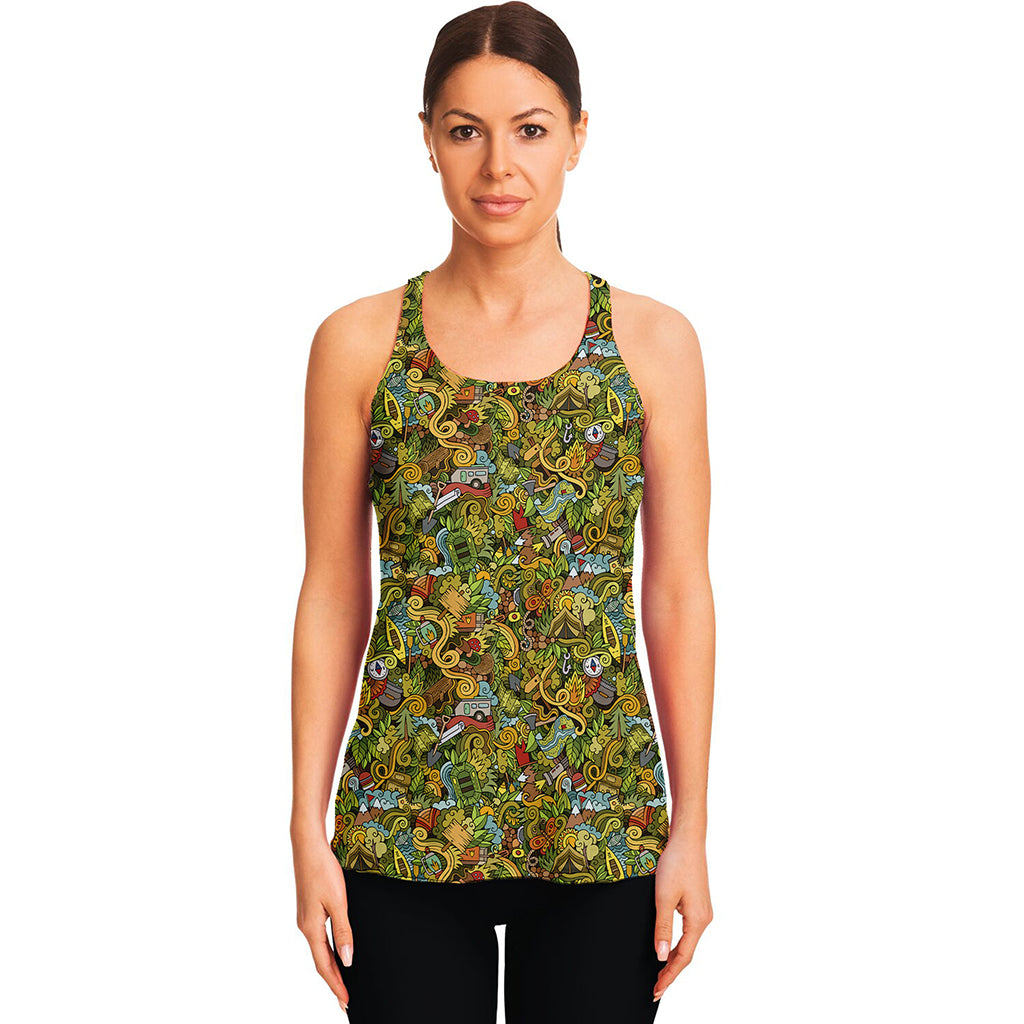 Outdoor Camping Pattern Print Women's Racerback Tank Top