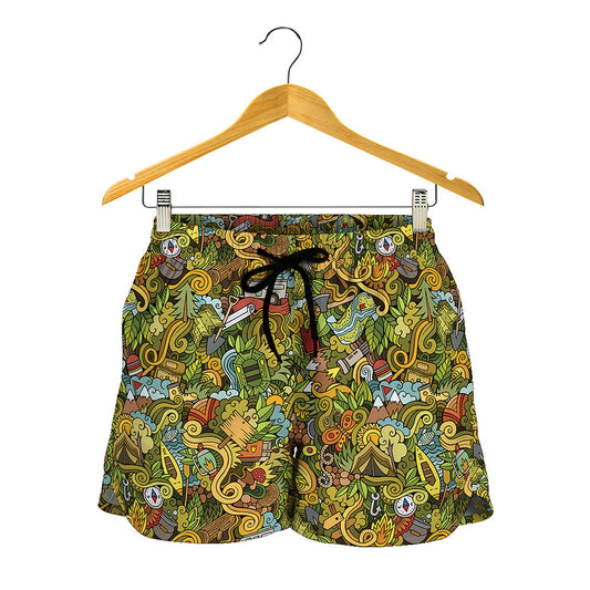 Outdoor Camping Pattern Print Women's Shorts