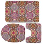 Oval Bohemian Mandala Patchwork Print 3 Piece Bath Mat Set
