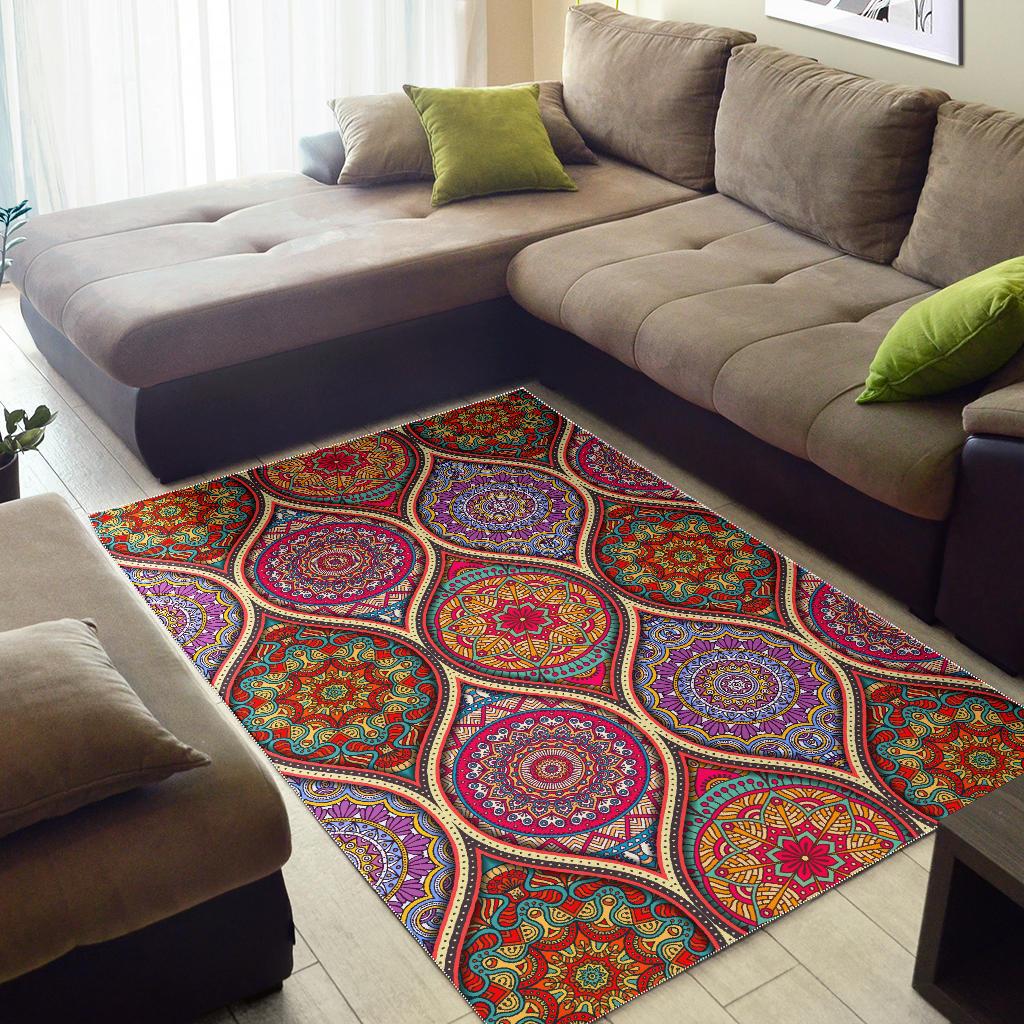 Oval Bohemian Mandala Patchwork Print Area Rug GearFrost