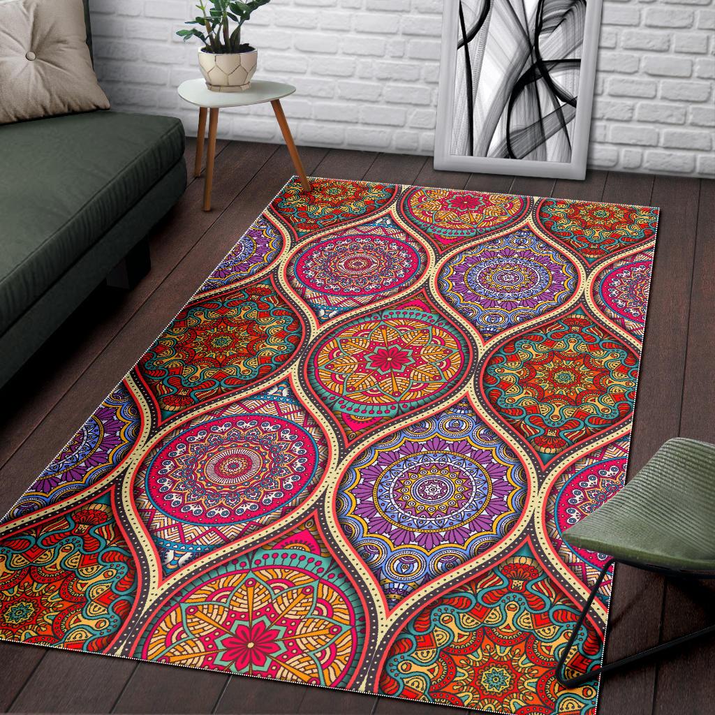 Oval Bohemian Mandala Patchwork Print Area Rug GearFrost