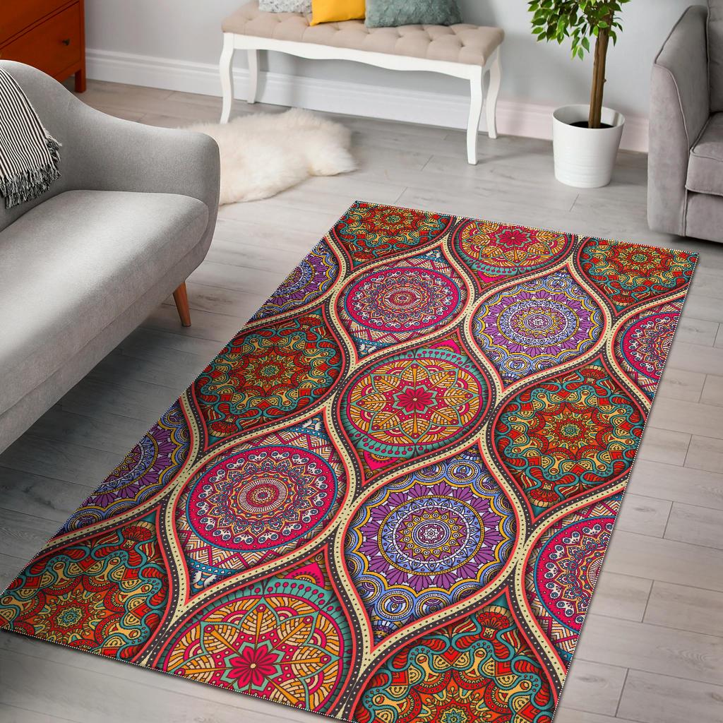 Oval Bohemian Mandala Patchwork Print Area Rug GearFrost