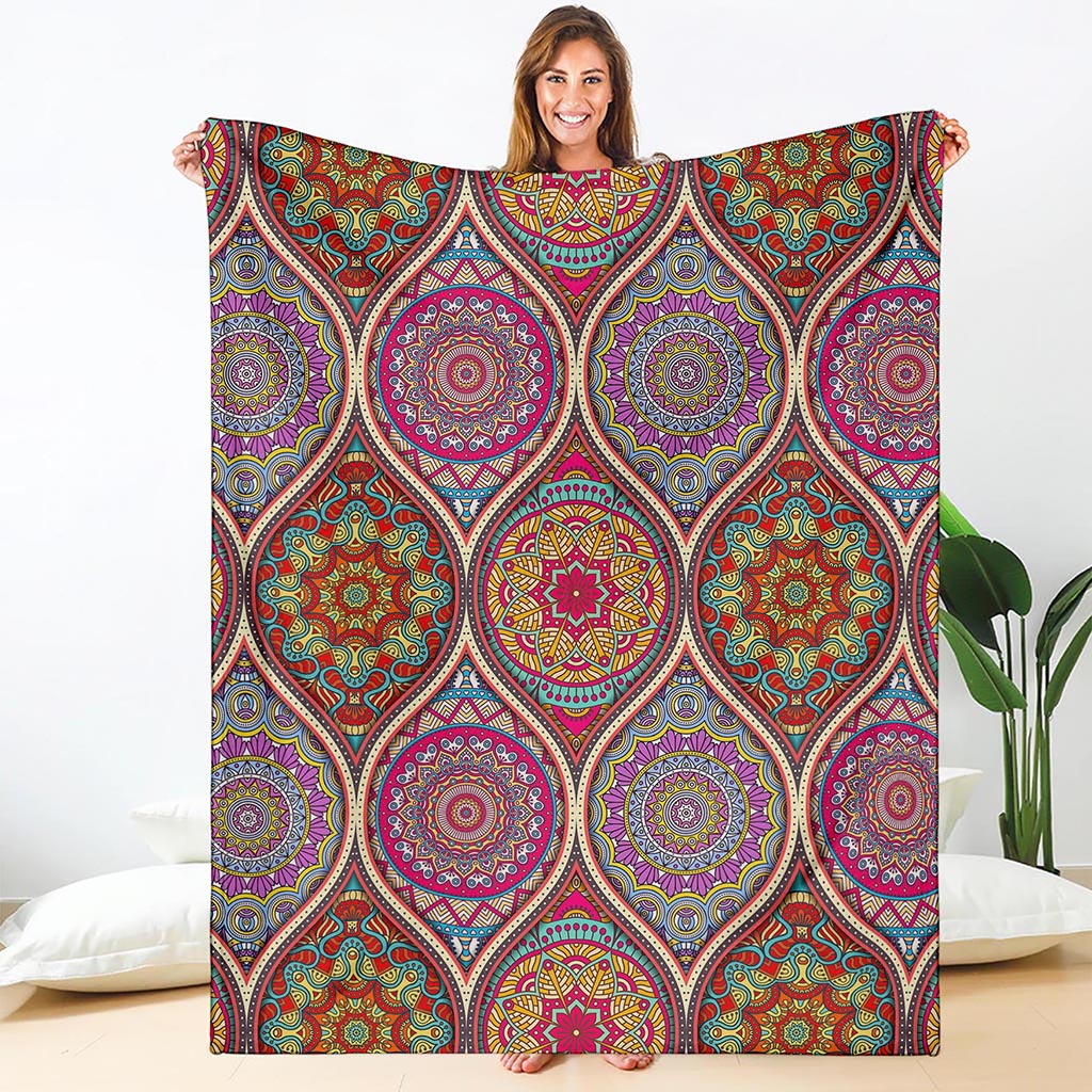 Oval Bohemian Mandala Patchwork Print Blanket