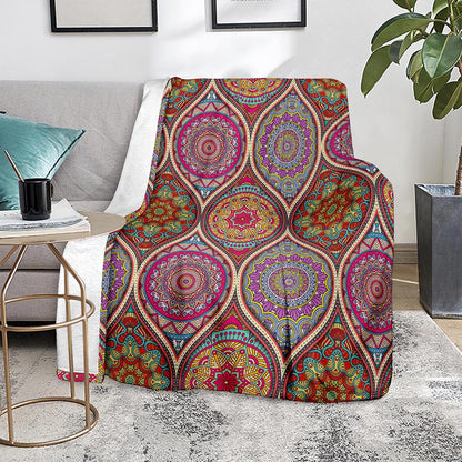 Oval Bohemian Mandala Patchwork Print Blanket