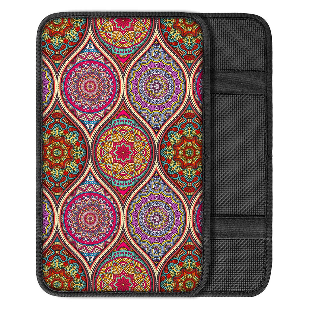 Oval Bohemian Mandala Patchwork Print Car Center Console Cover