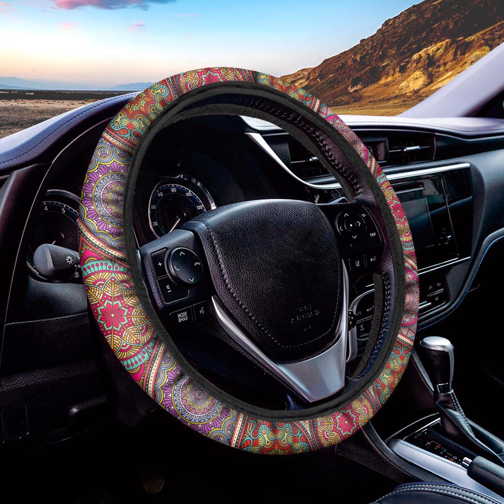 Oval Bohemian Mandala Patchwork Print Car Steering Wheel Cover