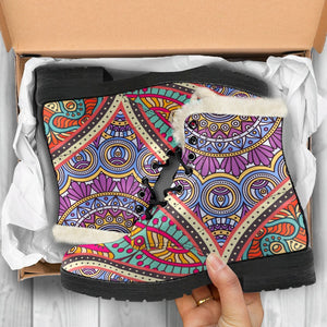 Oval Bohemian Mandala Patchwork Print Comfy Boots GearFrost
