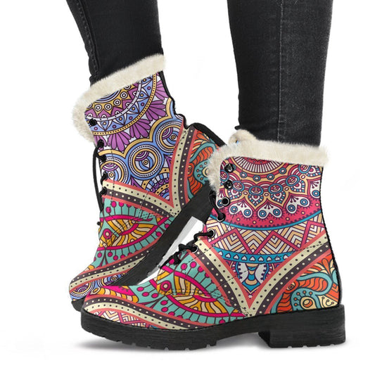 Oval Bohemian Mandala Patchwork Print Comfy Boots GearFrost