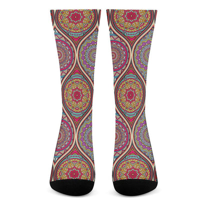 Oval Bohemian Mandala Patchwork Print Crew Socks